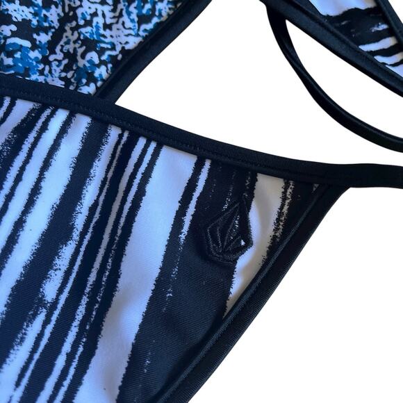 Volcom Stay Tuned Reversible Crop Bikini Striped Side Tie NWT US Small - Picture 6 of 7